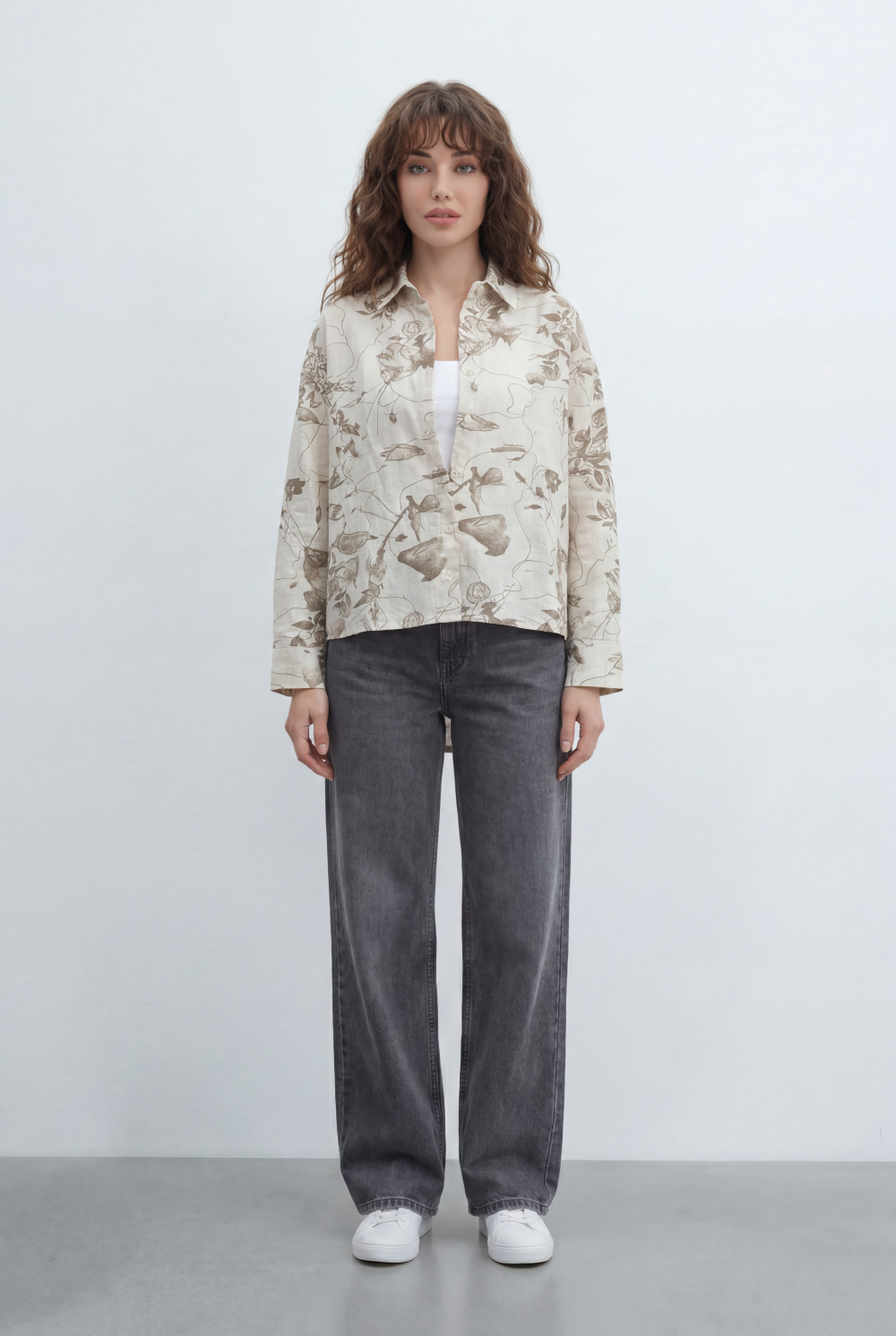 Women’s Tomato Store Ink Bloom Blouse With Smooth Woven Texture Allover Floral Sketch Print Abstract Line Artwork
