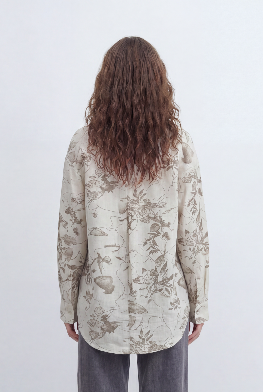 Women’s Tomato Store Ink Bloom Blouse With Smooth Woven Texture Allover Floral Sketch Print Abstract Line Artwork