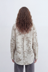 Women’s Tomato Store Ink Bloom Blouse With Smooth Woven Texture Allover Floral Sketch Print Abstract Line Artwork