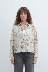 Women’s Tomato Store Ink Bloom Blouse With Smooth Woven Texture Allover Floral Sketch Print Abstract Line Artwork