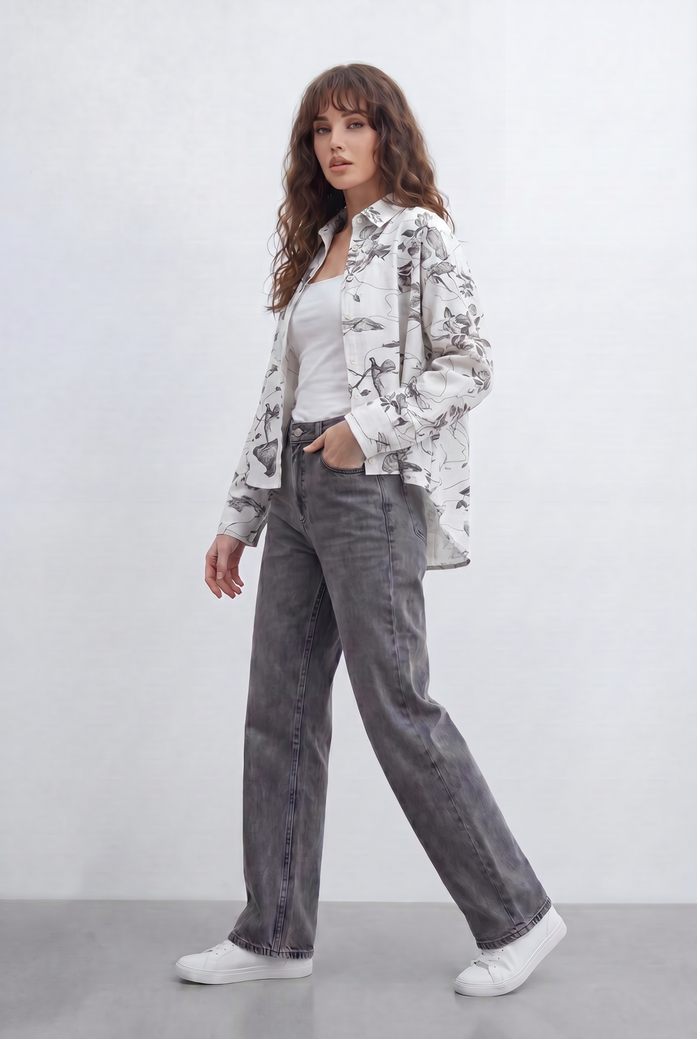Women’s Tomato Store Ink Bloom Blouse With Smooth Woven Texture Allover Floral Sketch Print Abstract Line Artwork
