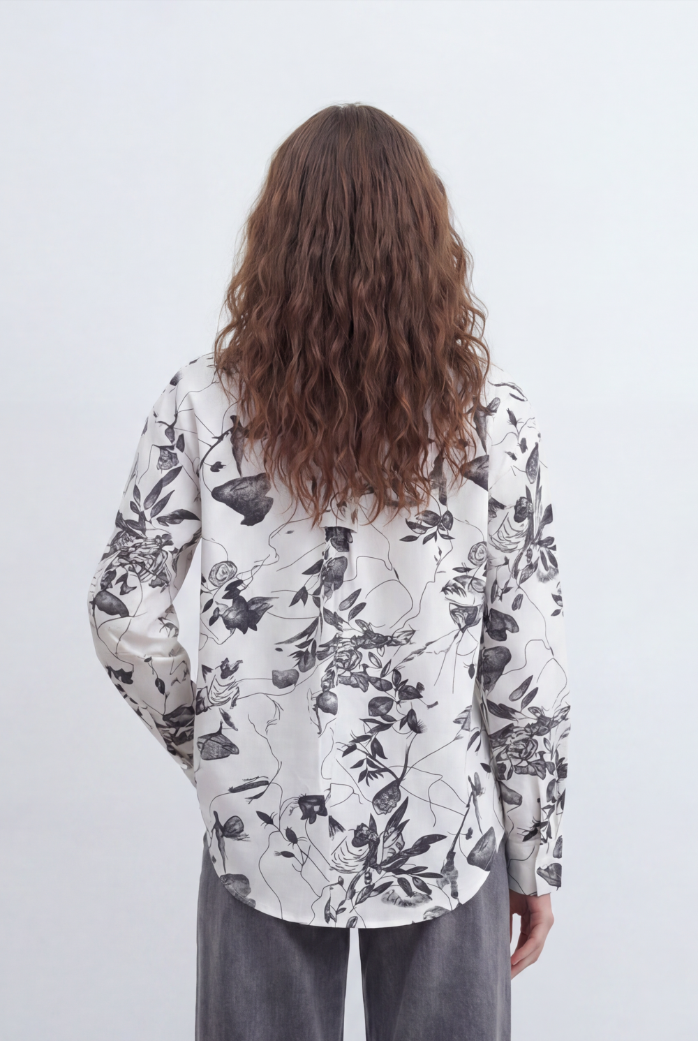 Women’s Tomato Store Ink Bloom Blouse With Smooth Woven Texture Allover Floral Sketch Print Abstract Line Artwork