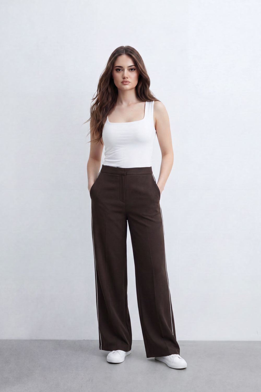 Women’s Tomato Store Sport Line Wide Pants Clean Plain Surface With Contrast Side Stripe Detail