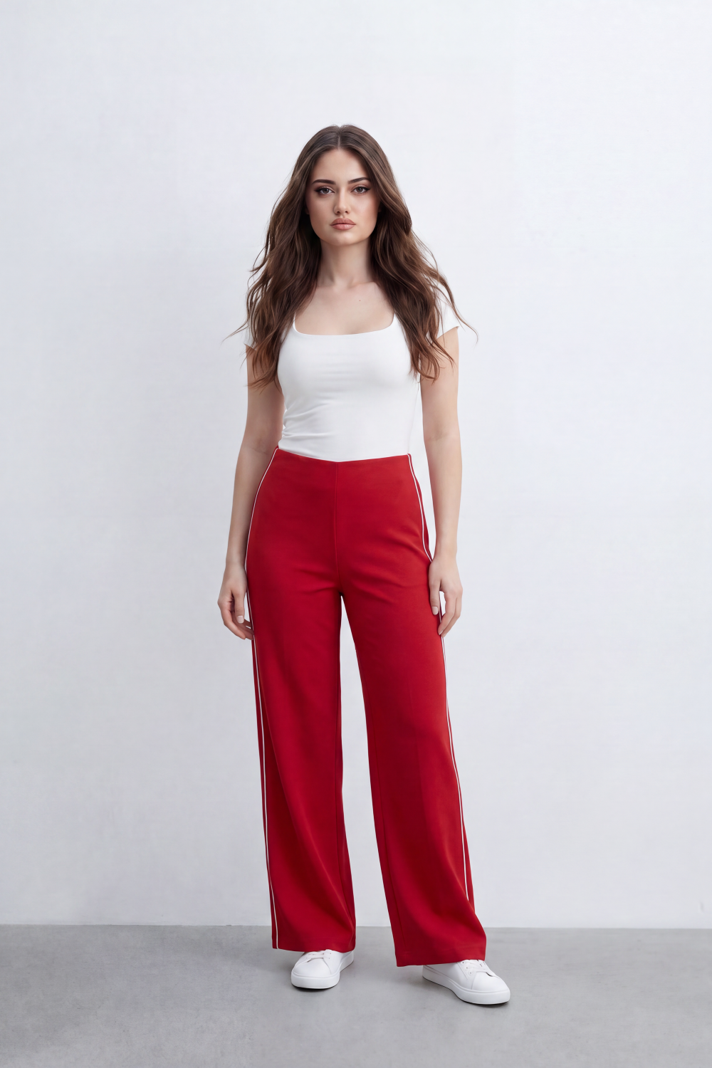 Women’s Tomato Store Sport Line Wide Pants Clean Plain Surface With Contrast Side Stripe Detail