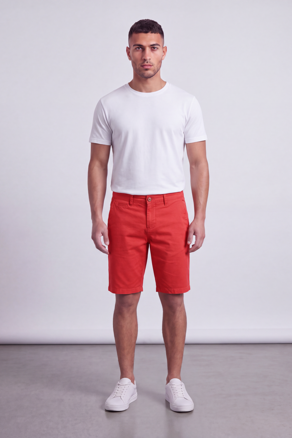 Men's Tomato Store Cotton Twill Bermuda Shorts Clean Tailored Design Button Waist Side Pockets