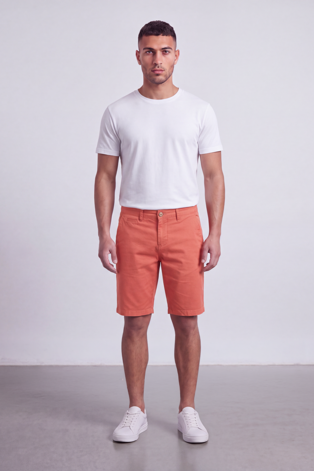 Men's Tomato Store Cotton Twill Bermuda Shorts Clean Tailored Design Button Waist Side Pockets