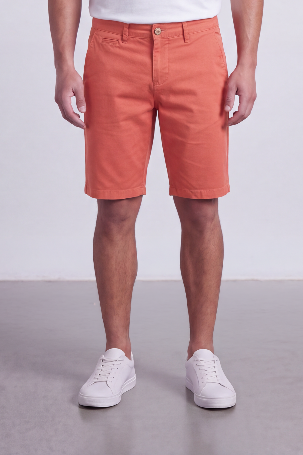 Men's Tomato Store Cotton Twill Bermuda Shorts Clean Tailored Design Button Waist Side Pockets