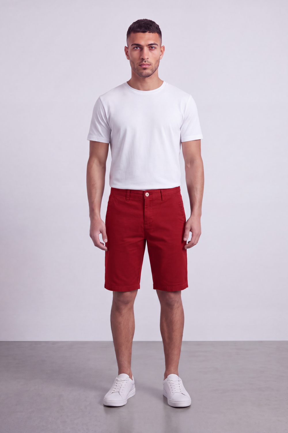 Men's Tomato Store Cotton Twill Bermuda Shorts Clean Tailored Design Button Waist Side Pockets
