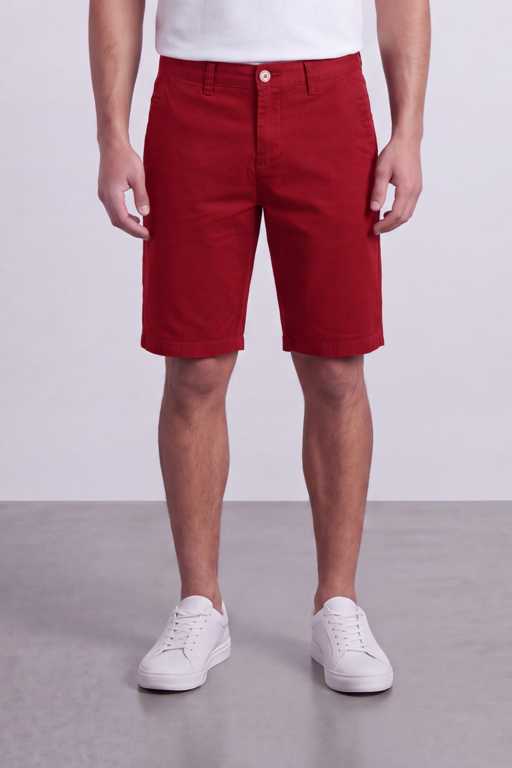 Men's Tomato Store Cotton Twill Bermuda Shorts Clean Tailored Design Button Waist Side Pockets