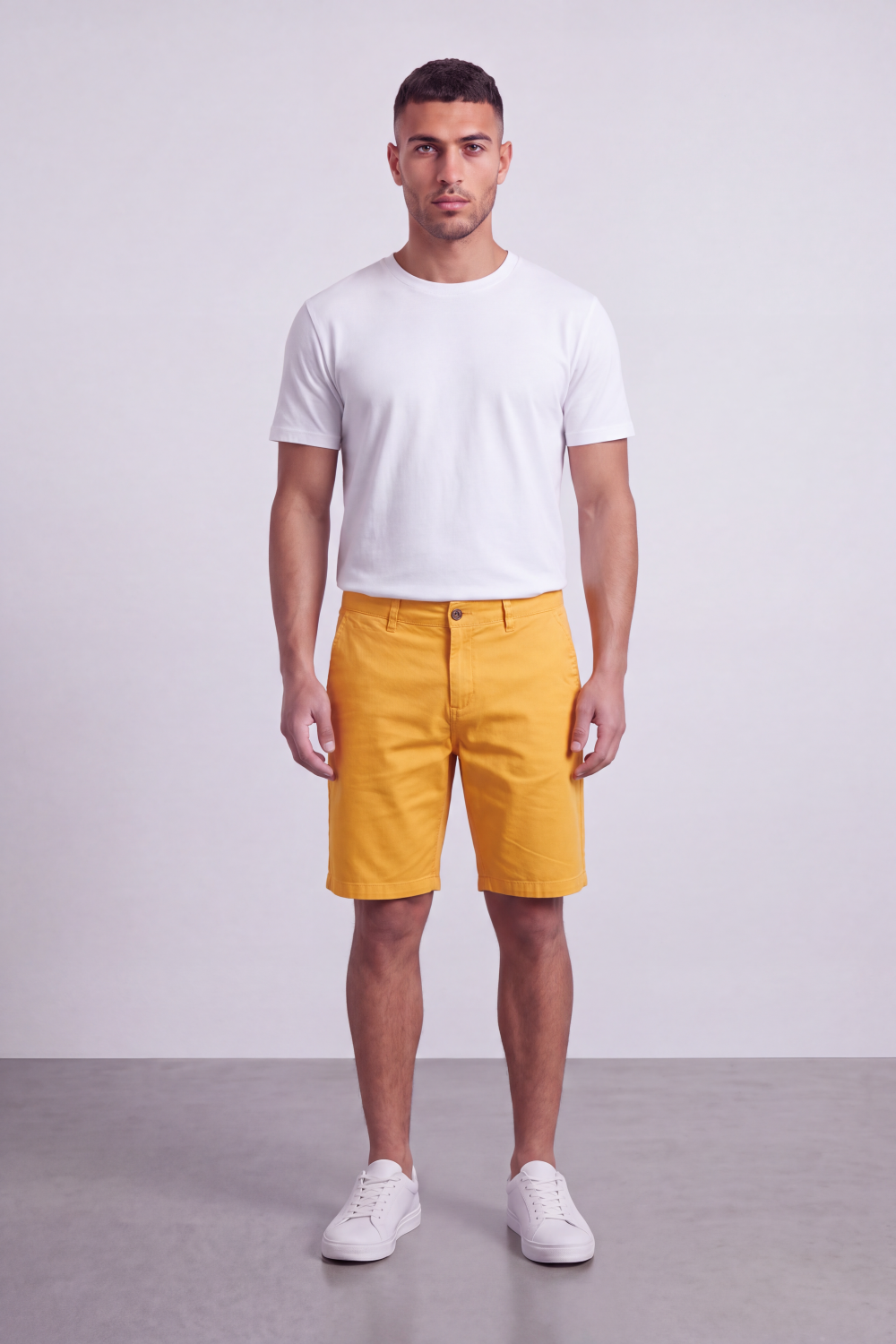 Men's Tomato Store Cotton Twill Bermuda Shorts Clean Tailored Design Button Waist Side Pockets