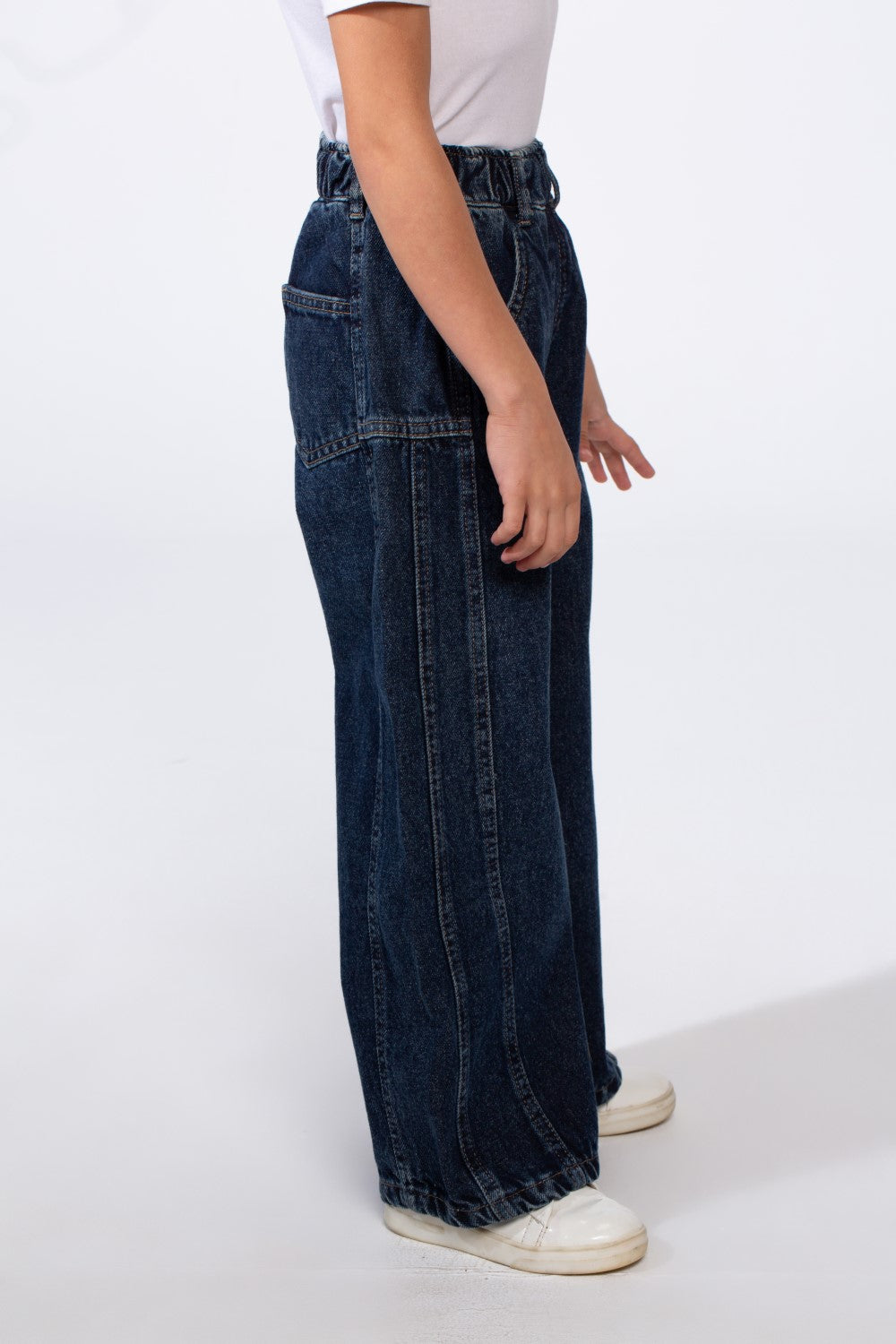 Girl's Boy Friend Denim With Comfort Elastic Waist Vertical Seam Details With Pockets Modern Casual Jeans Pants