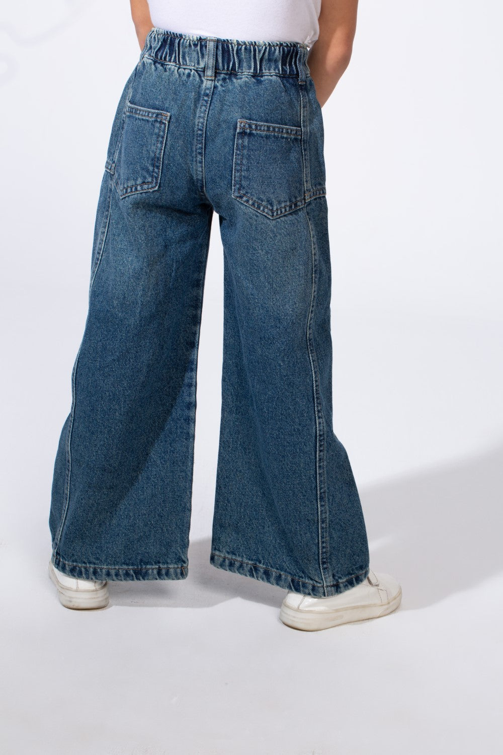 Girl's Boy Friend Denim With Comfort Elastic Waist Vertical Seam Details With Pockets Modern Casual Jeans Pants