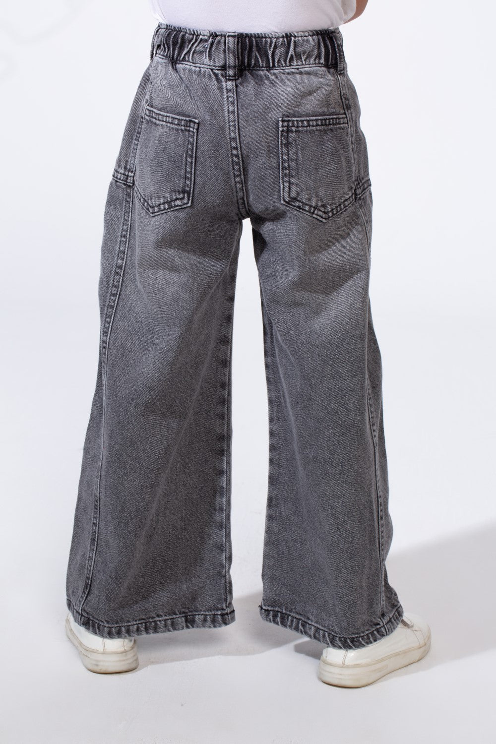 Girl's Boy Friend Denim With Comfort Elastic Waist Vertical Seam Details With Pockets Modern Casual Jeans Pants