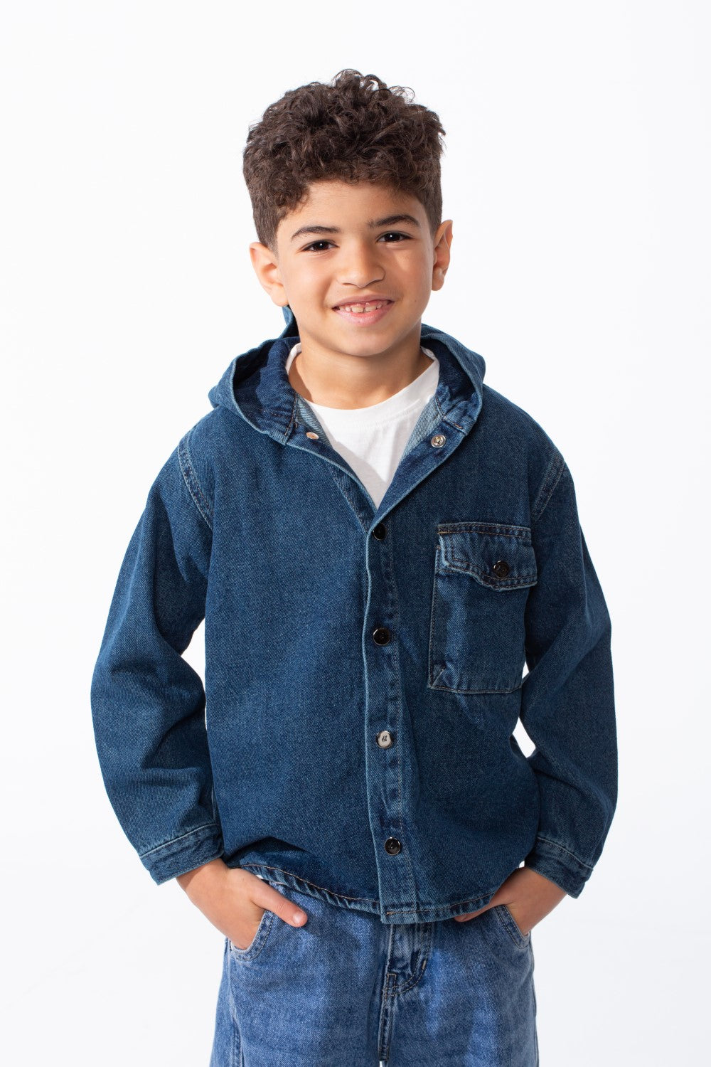 Boy's Hooded Denim Jacket - Box Fit with Snap Buttons – Tomato Store