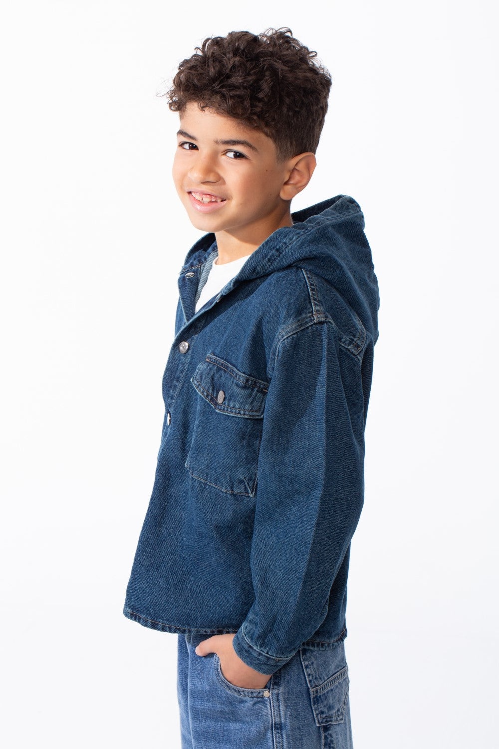 Boy's Hooded Denim Jacket - Box Fit with Snap Buttons – Tomato Store