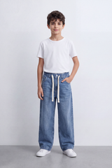 Boy's Tomato Store Boyfriend Denim Jeans Pants With Elastic Waistband And Drawstring Detail