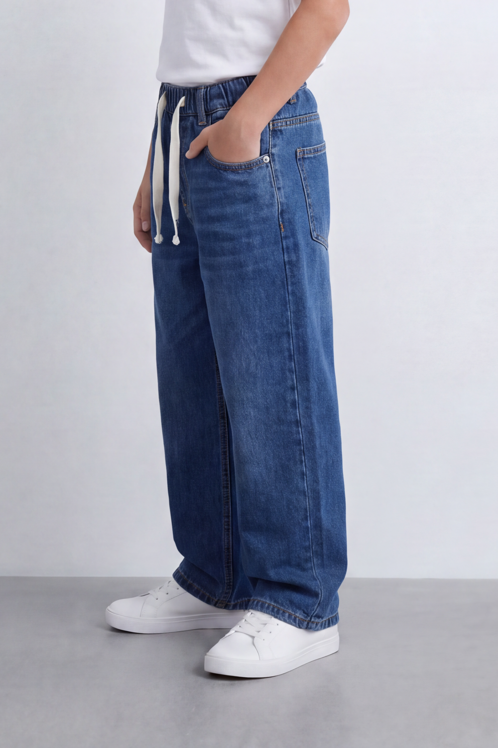Boy's Tomato Store Boyfriend Denim Jeans Pants With Elastic Waistband And Drawstring Detail