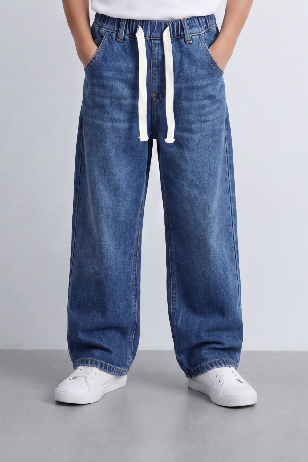 Boy's Tomato Store Boyfriend Denim Jeans Pants With Elastic Waistband And Drawstring Detail
