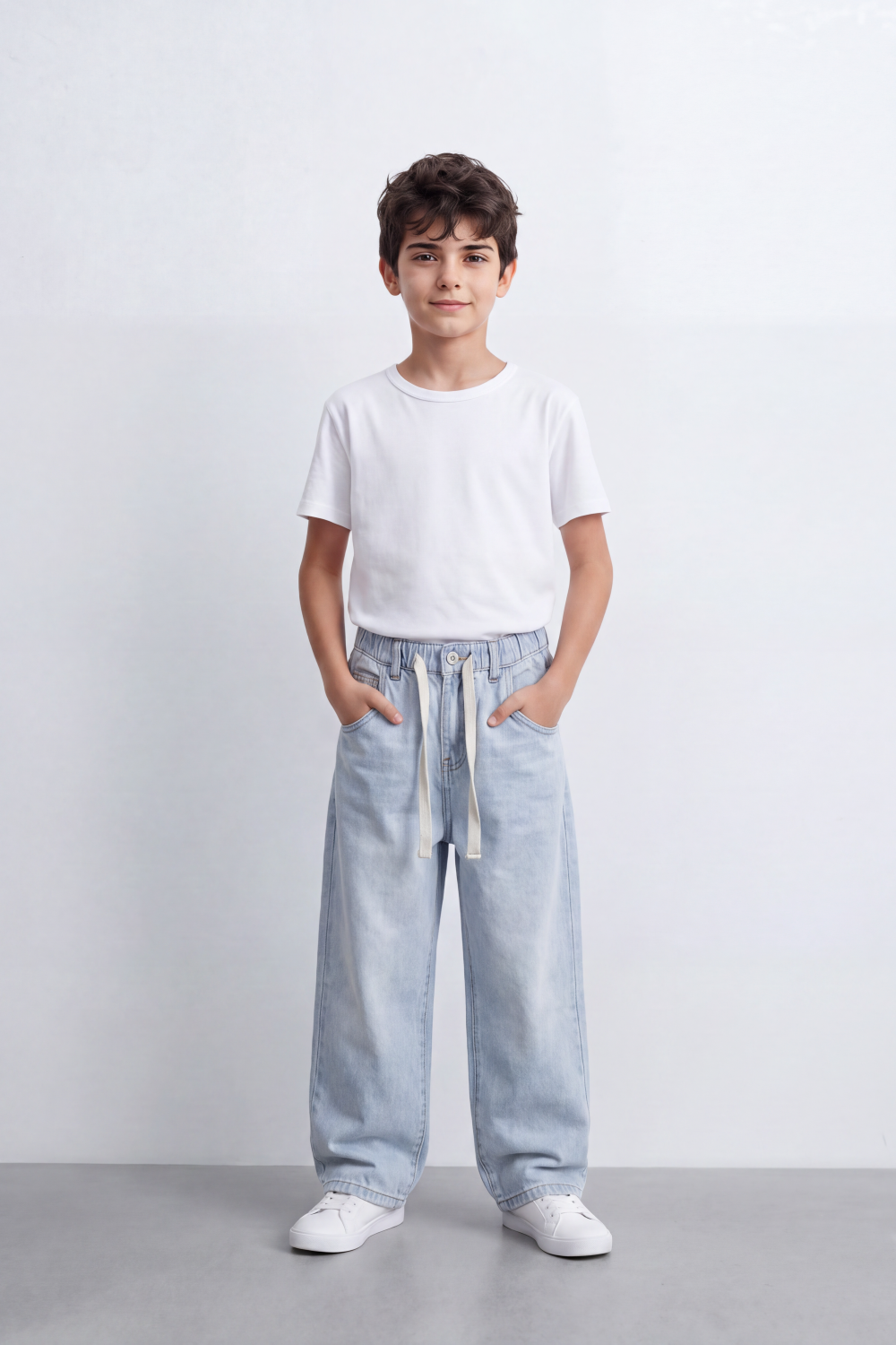 Boy's Tomato Store Boyfriend Denim Jeans Pants With Elastic Waistband And Drawstring Detail