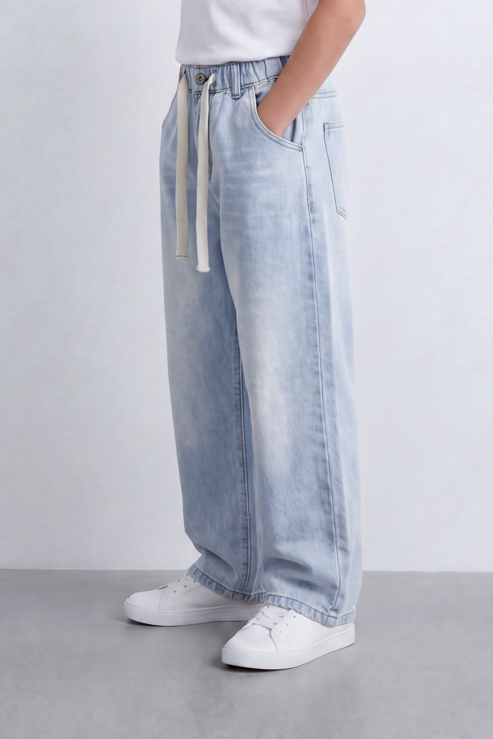 Boy's Tomato Store Boyfriend Denim Jeans Pants With Elastic Waistband And Drawstring Detail