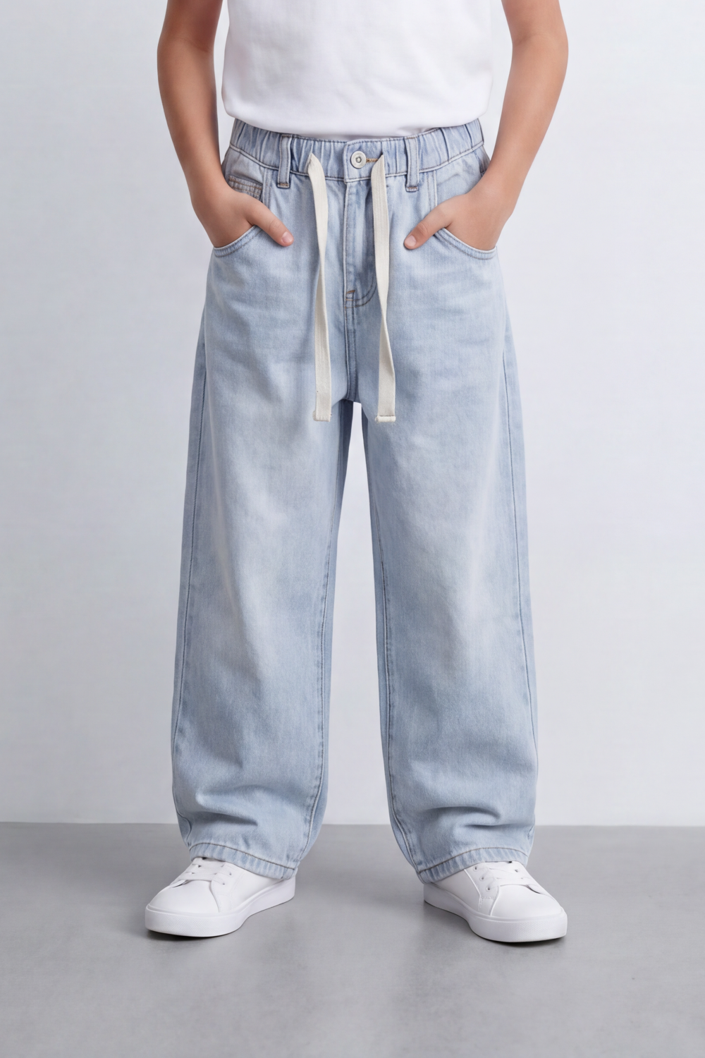 Boy's Tomato Store Boyfriend Denim Jeans Pants With Elastic Waistband And Drawstring Detail