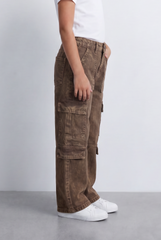 Girl's Slouchy Cargo Jeans Denim Pants Washed Twill Multi-Pocket Street Style Trousers Tomato Store
