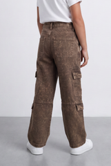 Girl's Slouchy Cargo Jeans Denim Pants Washed Twill Multi-Pocket Street Style Trousers Tomato Store