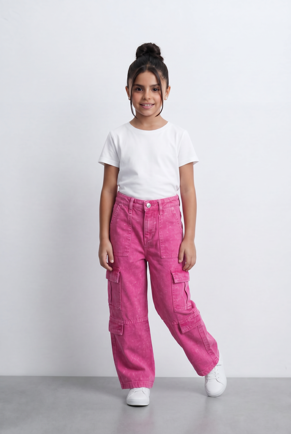Girl's Slouchy Cargo Jeans Denim Pants Washed Twill Multi-Pocket Street Style Trousers Tomato Store