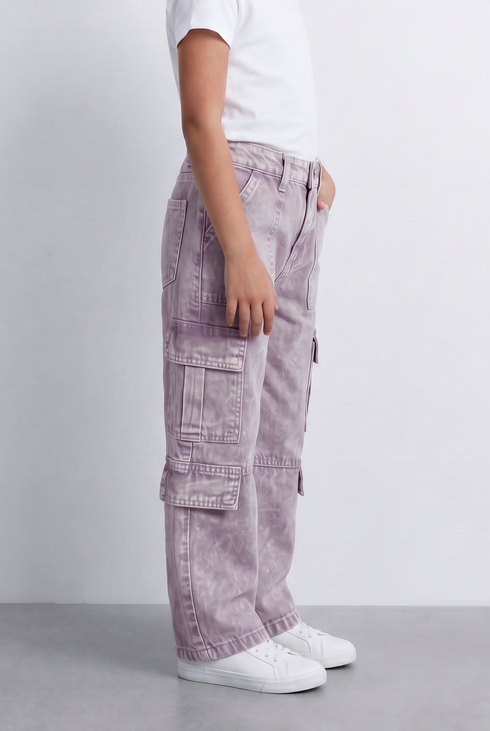 Girl's Slouchy Cargo Jeans Denim Pants Washed Twill Multi-Pocket Street Style Trousers Tomato Store