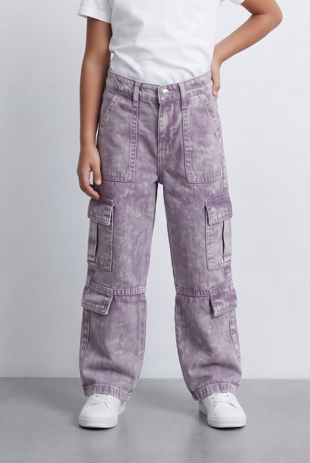 Girl's Slouchy Cargo Jeans Denim Pants Washed Twill Multi-Pocket Street Style Trousers Tomato Store