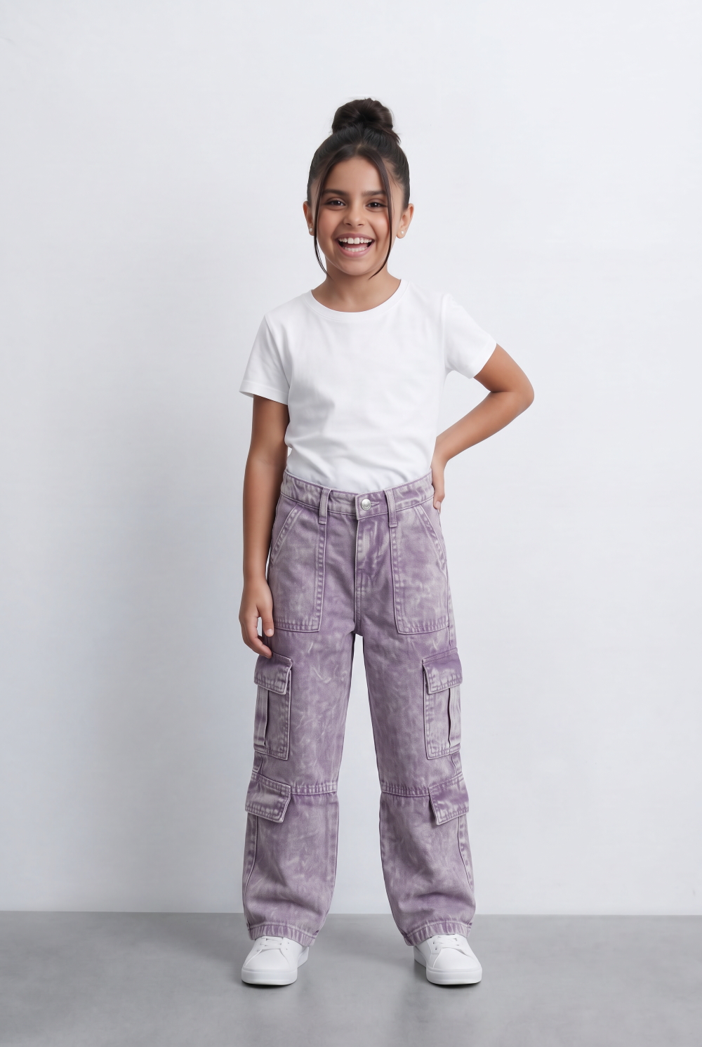 Girl's Slouchy Cargo Jeans Denim Pants Washed Twill Multi-Pocket Street Style Trousers Tomato Store