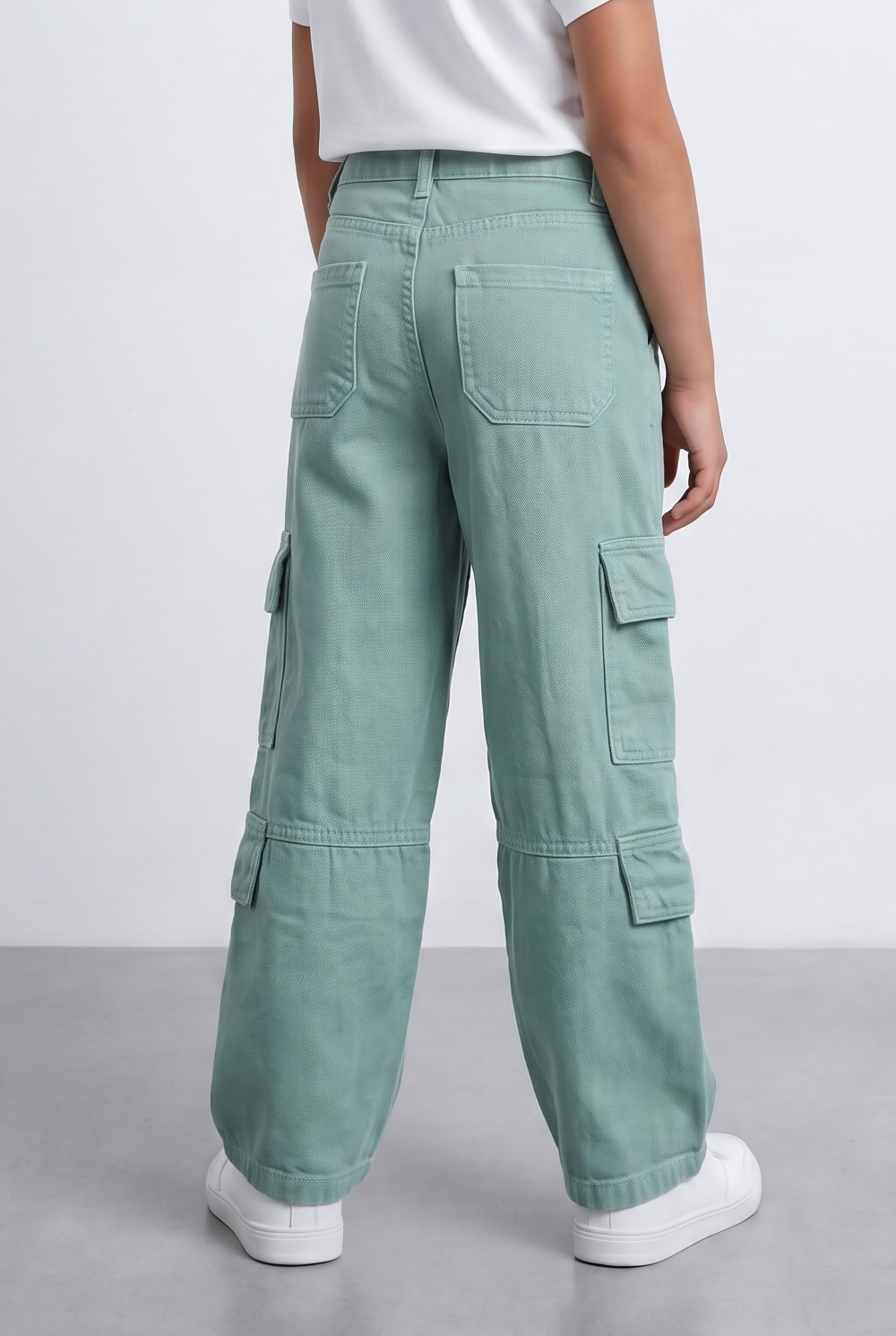 Girl's Slouchy Cargo Jeans Denim Pants Washed Twill Multi-Pocket Street Style Trousers Tomato Store