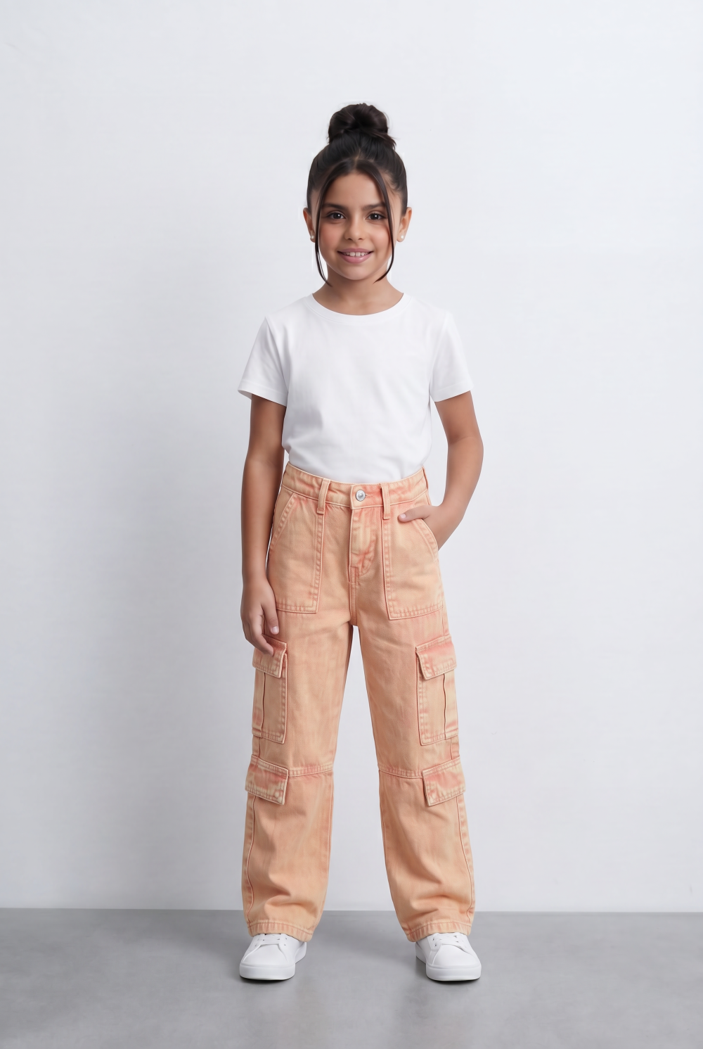 Girl's Slouchy Cargo Jeans Denim Pants Washed Twill Multi-Pocket Street Style Trousers Tomato Store