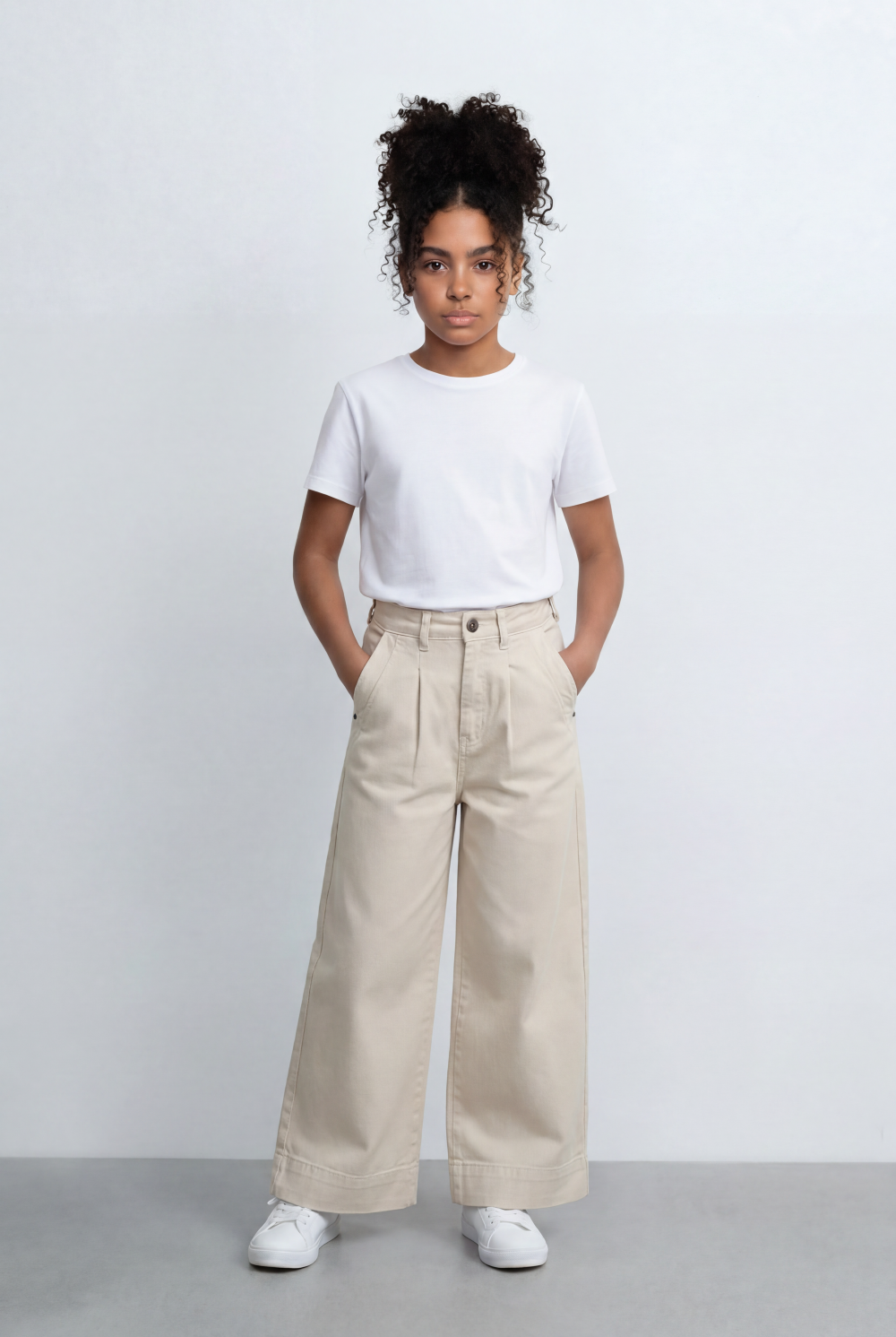 Girl's Tomato Store Wide Leg Pants Twill Pants High Rise Waist Front Pleat Detail