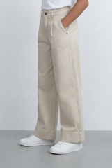 Girl's Tomato Store Wide Leg Pants Twill Pants High Rise Waist Front Pleat Detail
