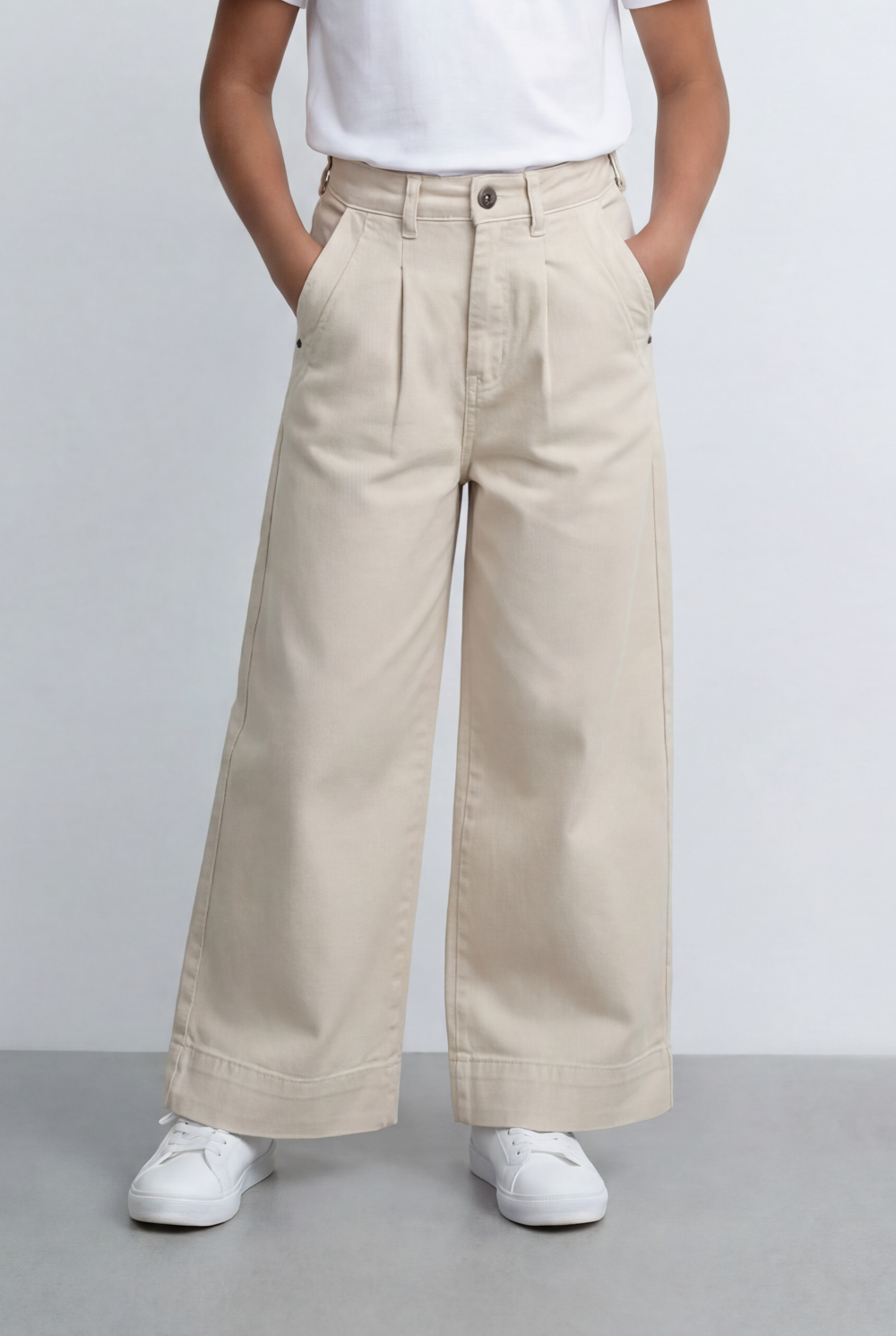 Girl's Tomato Store Wide Leg Pants Twill Pants High Rise Waist Front Pleat Detail