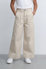 Girl's Tomato Store Wide Leg Pants Twill Pants High Rise Waist Front Pleat Detail