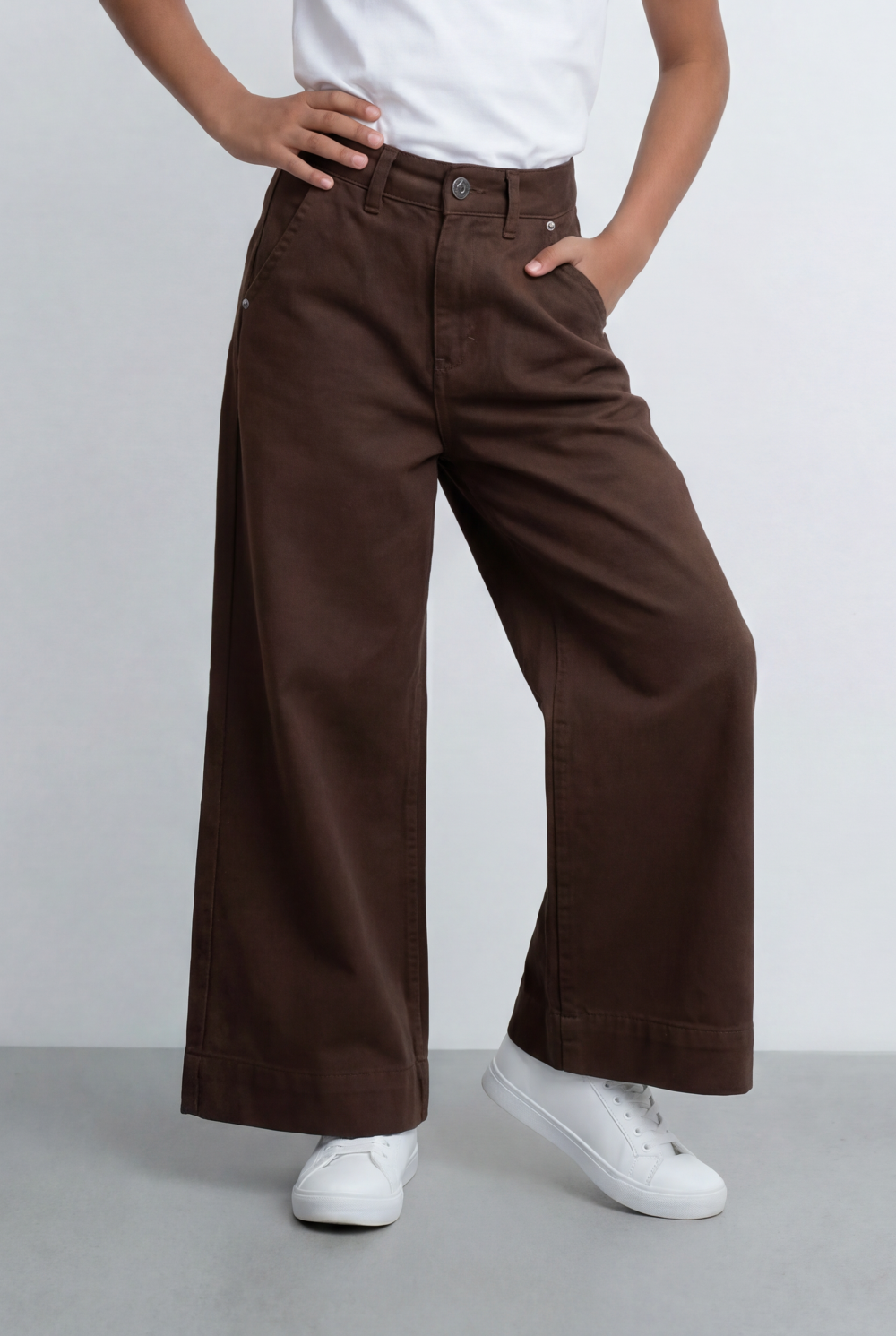 Girl's Tomato Store Wide Leg Pants Twill Pants High Rise Waist Front Pleat Detail