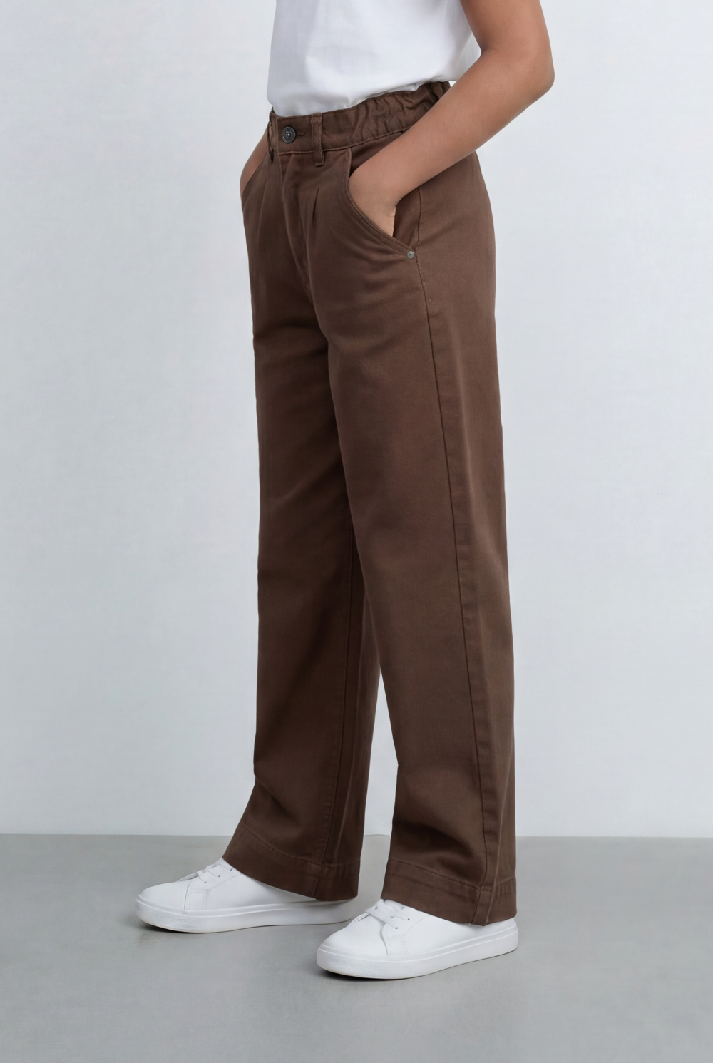 Girl's Tomato Store Wide Leg Pants Twill Pants High Rise Waist Front Pleat Detail