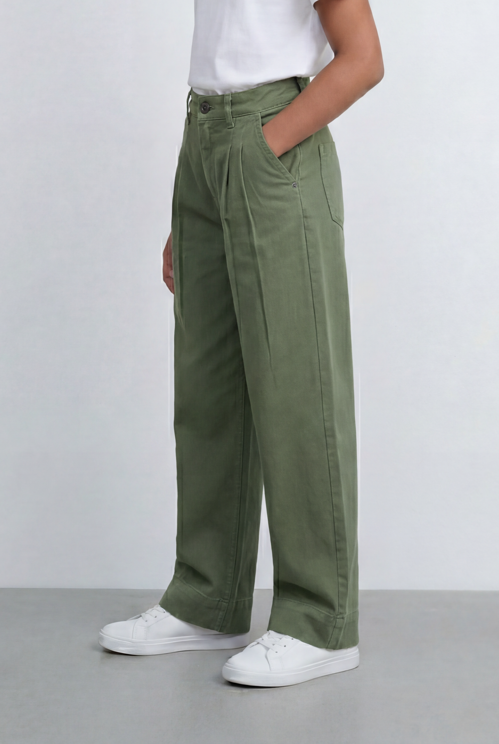 Girl's Tomato Store Wide Leg Pants Twill Pants High Rise Waist Front Pleat Detail