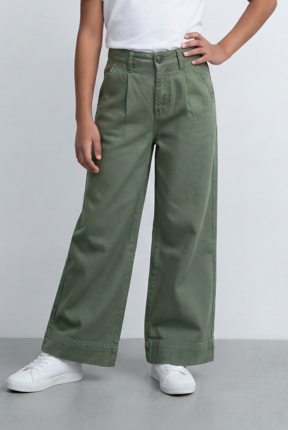 Girl's Tomato Store Wide Leg Pants Twill Pants High Rise Waist Front Pleat Detail