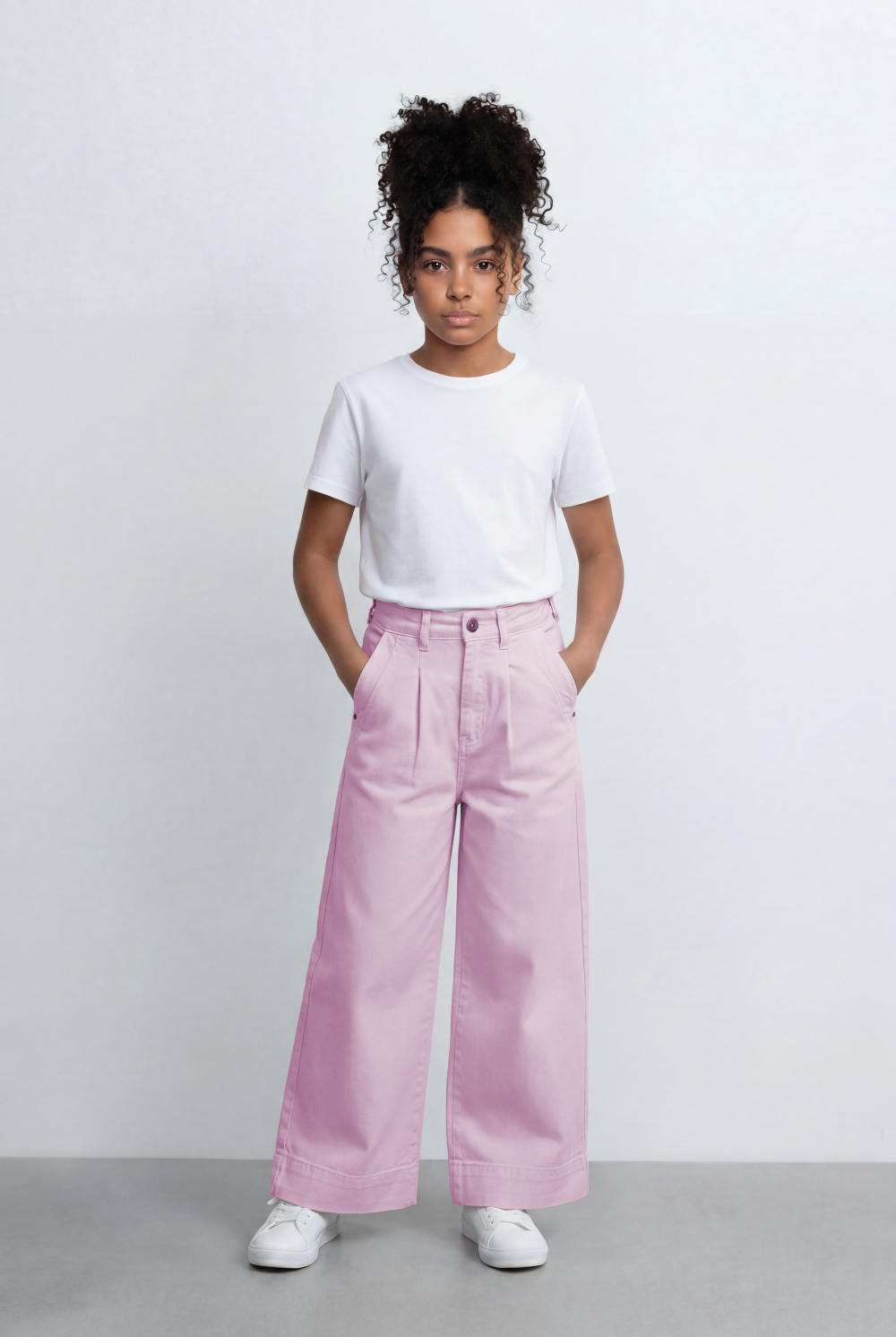 Girl's Tomato Store Wide Leg Pants Twill Pants High Rise Waist Front Pleat Detail