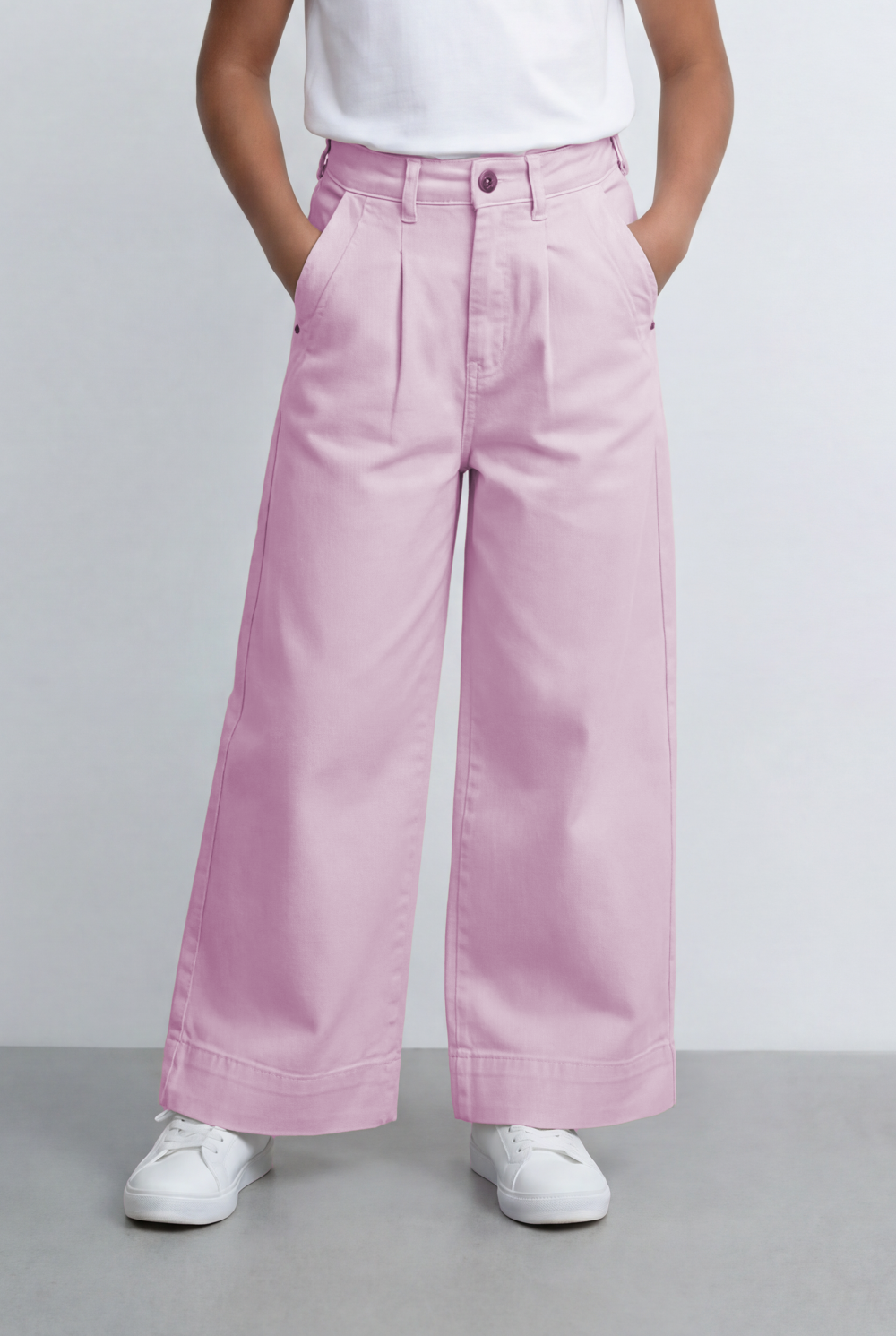 Girl's Tomato Store Wide Leg Pants Twill Pants High Rise Waist Front Pleat Detail