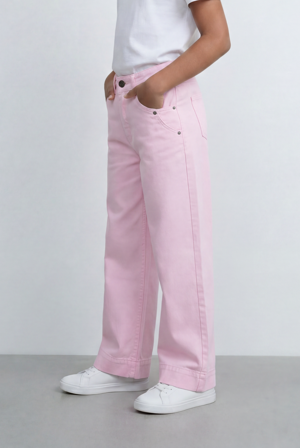 Girl's Tomato Store Wide Leg Pants Twill Pants High Rise Waist Front Pleat Detail