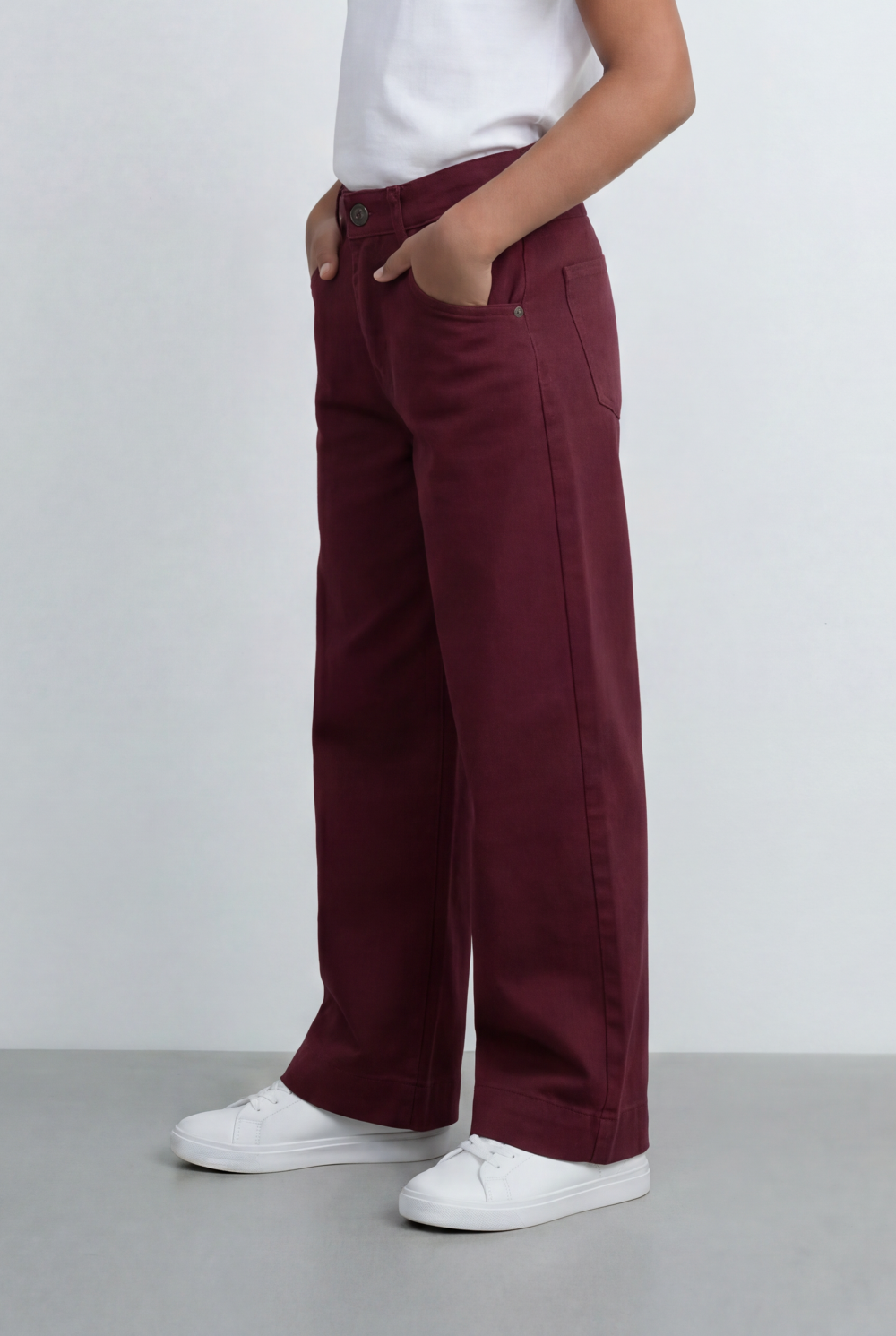 Girl's Tomato Store Wide Leg Pants Twill Pants High Rise Waist Front Pleat Detail