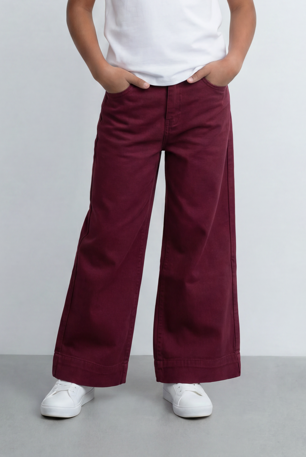 Girl's Tomato Store Wide Leg Pants Twill Pants High Rise Waist Front Pleat Detail