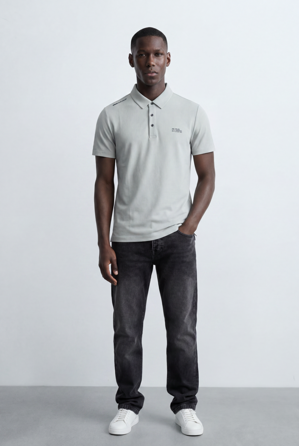 Men’s Tomato Store Minimal Logo Polo Subtle Chest Branding Clean Three Button Placket T-Shirt