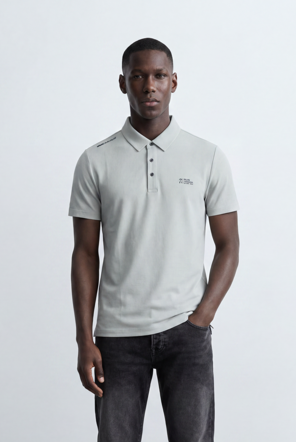 Men’s Tomato Store Minimal Logo Polo Subtle Chest Branding Clean Three Button Placket T-Shirt