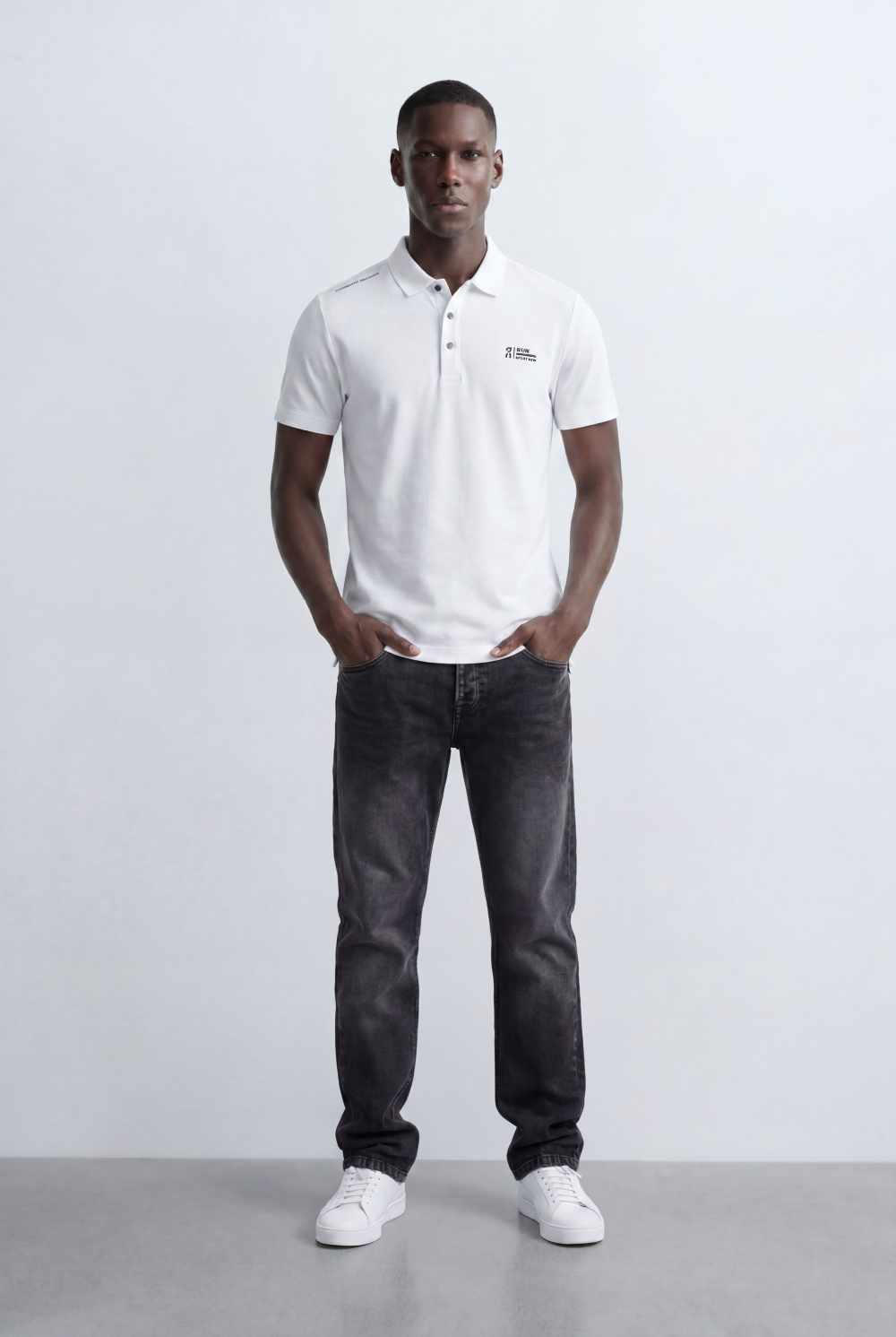 Men’s Tomato Store Minimal Logo Polo Subtle Chest Branding Clean Three Button Placket T-Shirt