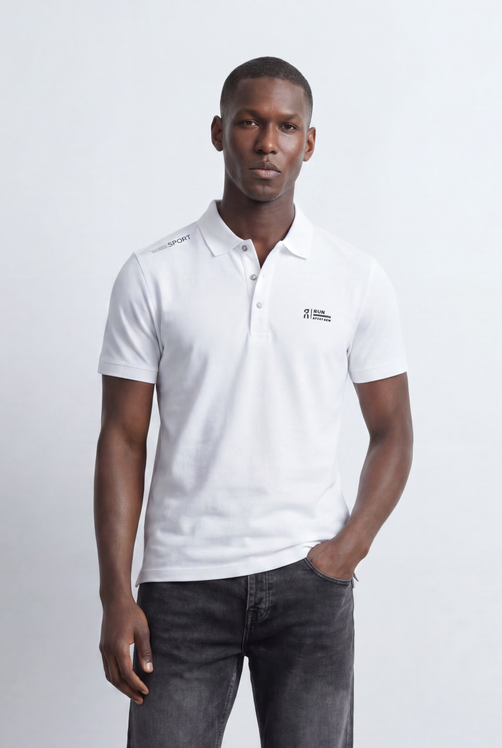Men’s Tomato Store Minimal Logo Polo Subtle Chest Branding Clean Three Button Placket T-Shirt